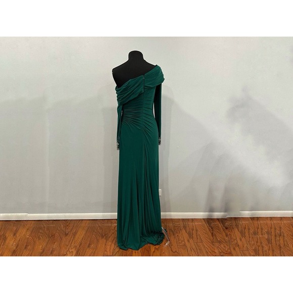 Mac Duggal 12231 One Shoulder Beaded Cuff Dress Emerald Green Size 6 NWOT - Picture 5 of 8